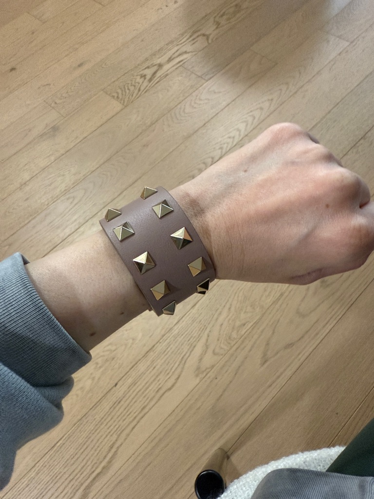 Valentino Taupe Leather Cuff Bracelet With Gold Studs